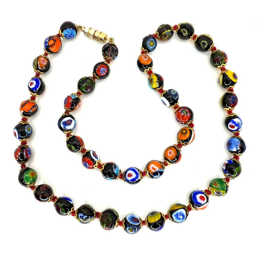 Murano Millefiori Necklace Vintage Floral‎ Glass Beaded Italy Colorful 18" READ